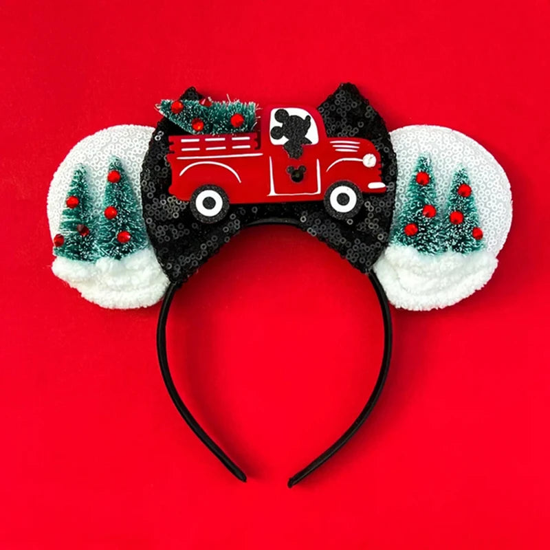 Merry Christmas Mickey Mouse Ears Headband Disney Girl Hair Accessories For Women Candy Cane Hairband Kids Xmas Headwear