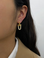 Load image into Gallery viewer, Peri'sbox Statement Gold Plated Chunky U Shape Link Chain Dangle Hoop Earrings with Inlaid Cubic Zirconia Fashion Accessories
