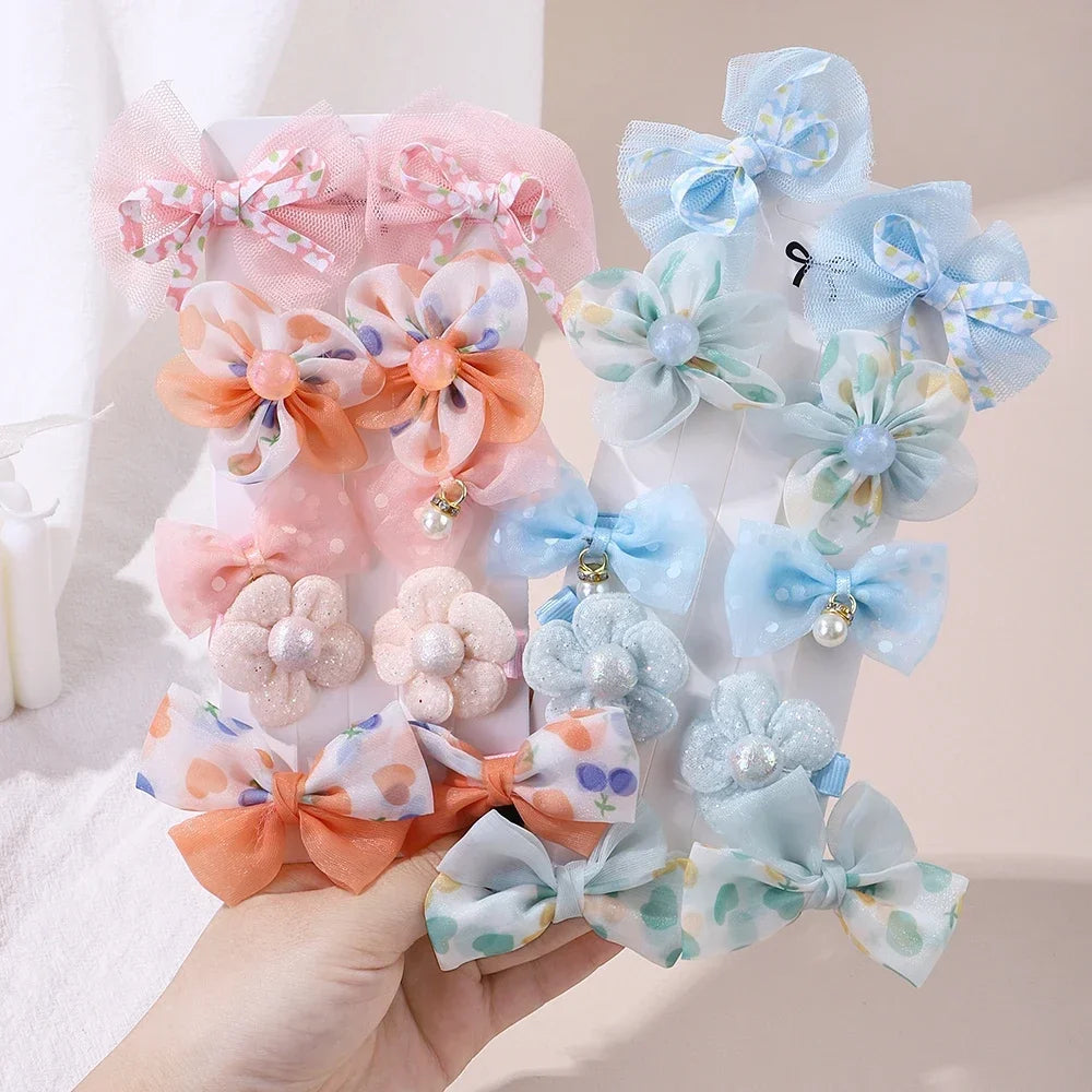 10Pcs/Set Girls Cartoon Hair Band Bow Hair Ties Flower Headbands Princess Elastic Rubber Bands Kids Hair Accessories