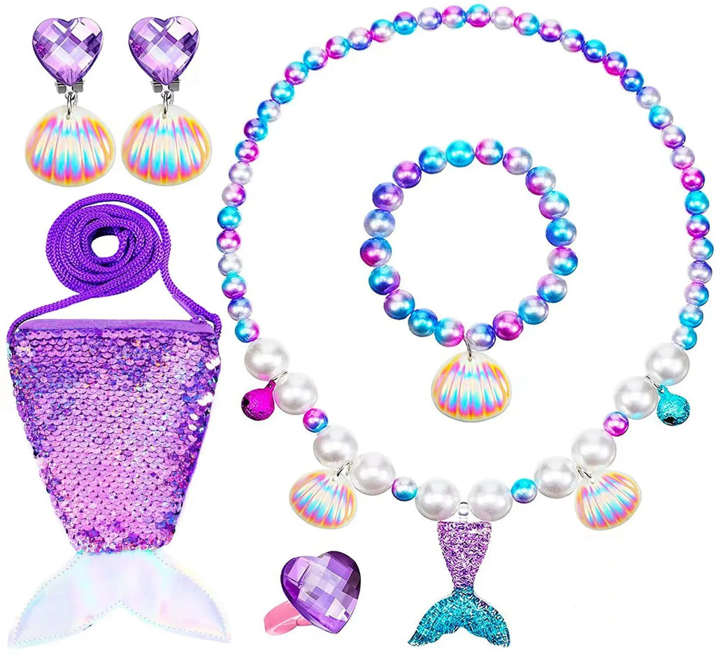 Disney Little Mermaid Party Supplies Jewelry Girls Cosplay Costume Accessories Crown Headband Kids Princess Ariel Headwear Wig