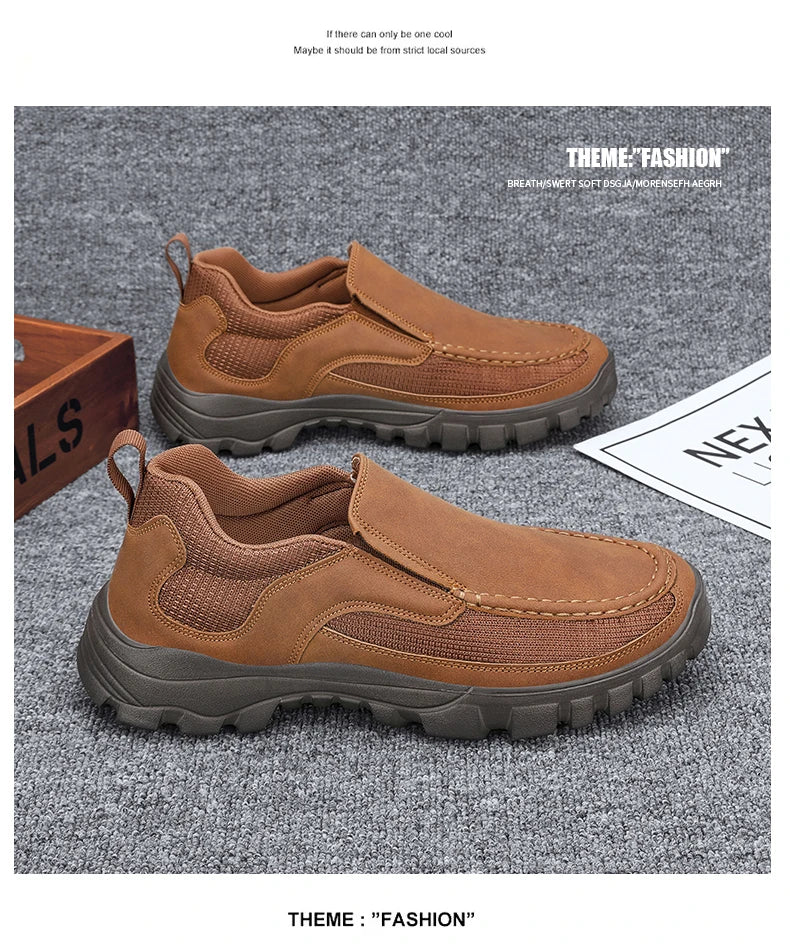 Handmade Leather Casual Shoes Men Sneakers Outdoor Men Shoes Breathable Flats Shoe Hot Sale Platform Slip On Men Loafers