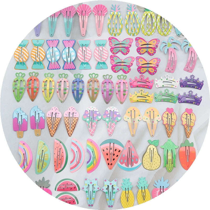 No Slip Metal Snap Hair Clips for Girls Barrettes for Kids Teens Women Cute Candy Color Cartoon Design Hair Pins Accessories