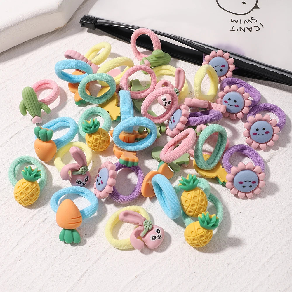 10pcs Lovely Cartoon Kids Elastic Hair Bands Girls Candy Macaron Hair Ties Ropes Stripe Ponytail Holder Baby Hair Accessories