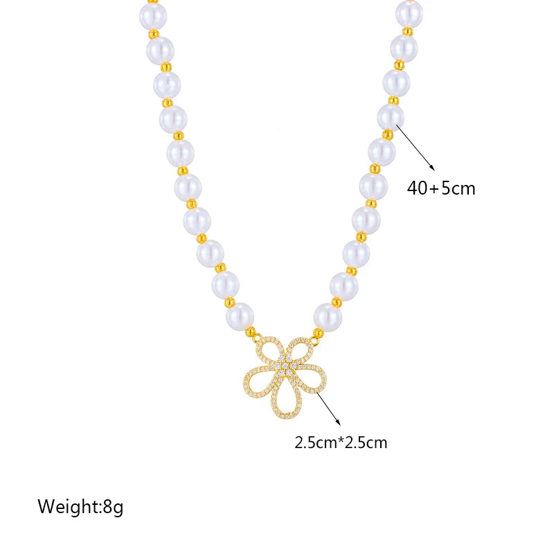 XIYANIKE 316L Stainless Steel Necklace for Women Pearl Gold Color Hollow Flowers Pendant Charming Exquisite Chic Jewelry Gifts