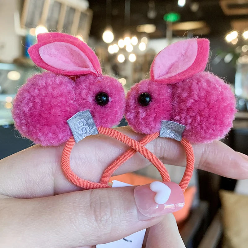 2PCS New Plush Rabbit Cute Princess Headwear Kids Elastic Hair Bands Children Ropes Girls Accessories Baby Headdress
