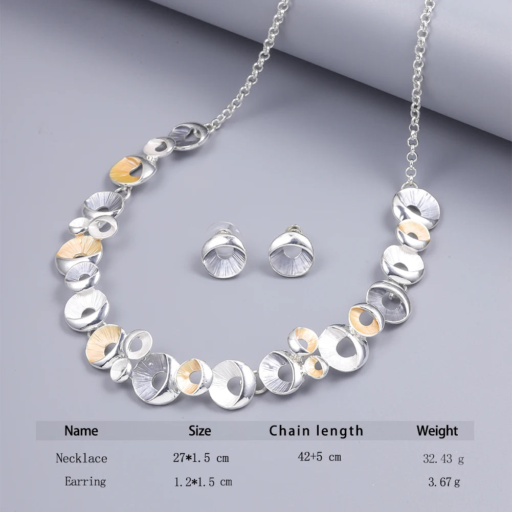 Cring Coco Necklace Set Women's Trendy Round Choker Chain Statement Necklaces Silver Color Earrings Jewelry Sets for Wedding