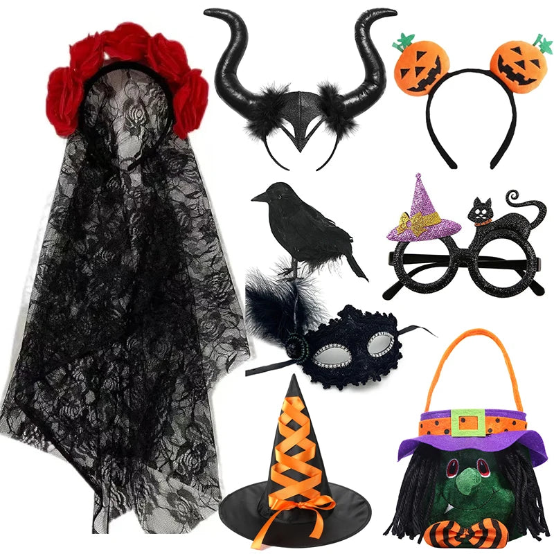 Halloween Children Party Necessary Baby Girls Red Wig Witch Vampire Cosplay Dress up Kids Girl Black Headband Accessories Gifts