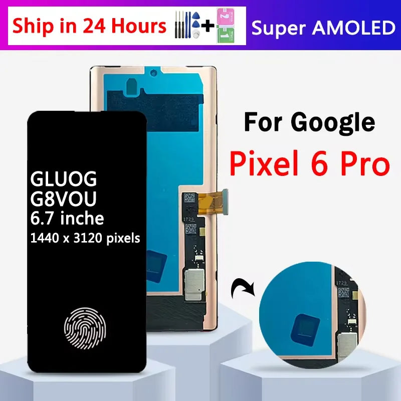 OLED Pixel 6 Pro Display Screen Replacement For Google Pixel 6 Pro GLUOG, G8VOU Display LCD Screen Touch Digitizer Assembly