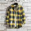 Men's Casual Plaid Shirt Polyester Long Sleeve Lapel Plaid Casual Loose Top Coat Street Retro Korean Fashion Shirt L-5XL