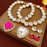 Load image into Gallery viewer, 1 Pcs Rhinestone Heart Pendant Necklace Set Exaggerated Geometric Earring Light Luxury Temperament Fashion Women's Jewelry Sets
