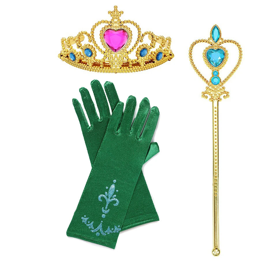 Baby Girls Elsa Anna Princess Accessories Kids Magic Wand Crown Cosplay Snow White Rapunzel Tiara Gloves Party Supplies Sets