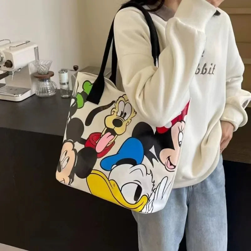 Disney Cute Donald Duck Large Capacity Mummy Bag Stitch Canvas Bag Women's Single Shoulder Simple Student Handbag School Bag