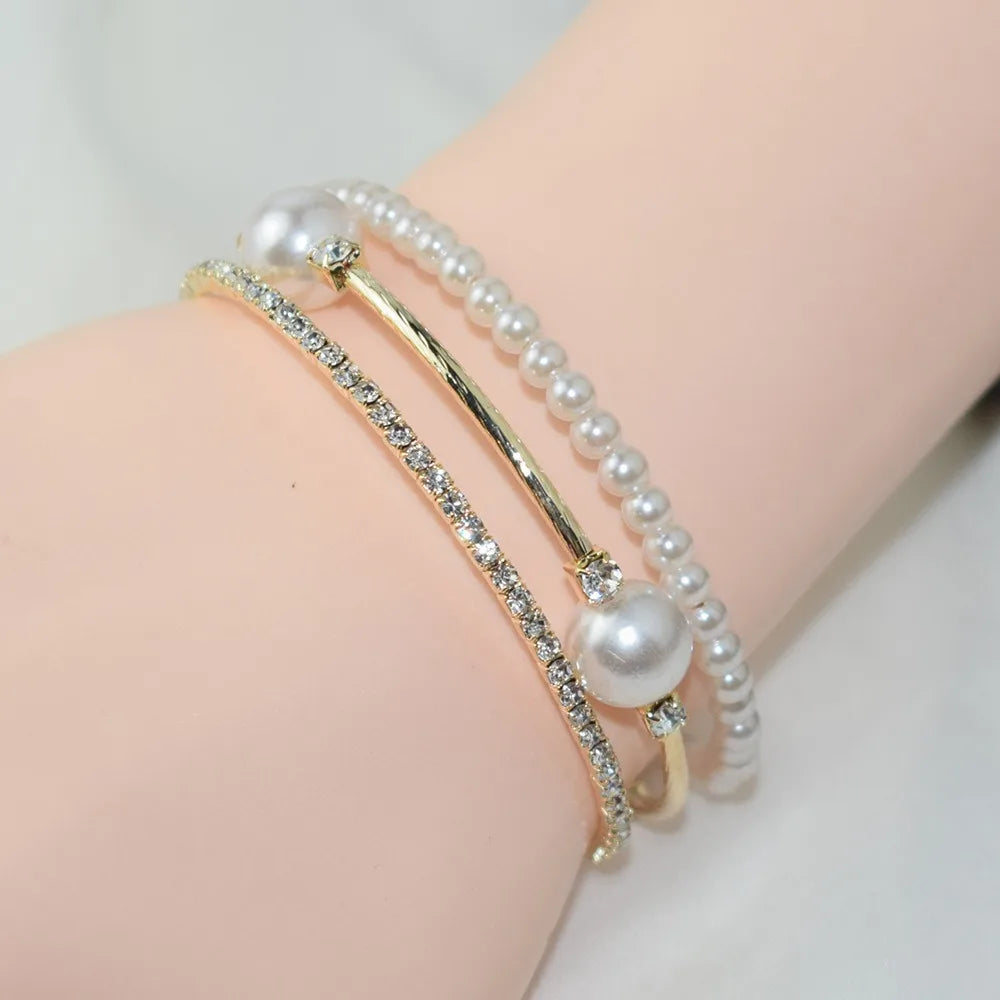 Silve/Gold Crystal Bracelet Fashion Three Rows Shining Hand Wrist Bracel Cubic Zirconia Full Rhinestone Bridal Jewelry Women's