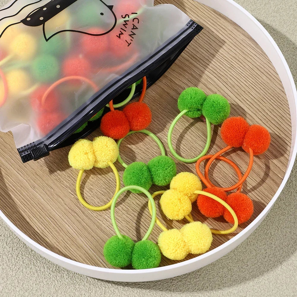 6/12Pcs Colorful Double Plush Ball Elastic Hair Bands for Kids Girls Hair Ropes Ties Ponytail Headwear Children Hair Accessories