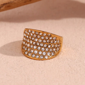Wide Concave Micro Inlaid Zircon Stainless Steel Ring Waterproof Fashion Texture Unusual Stain Less Textured Jewelry