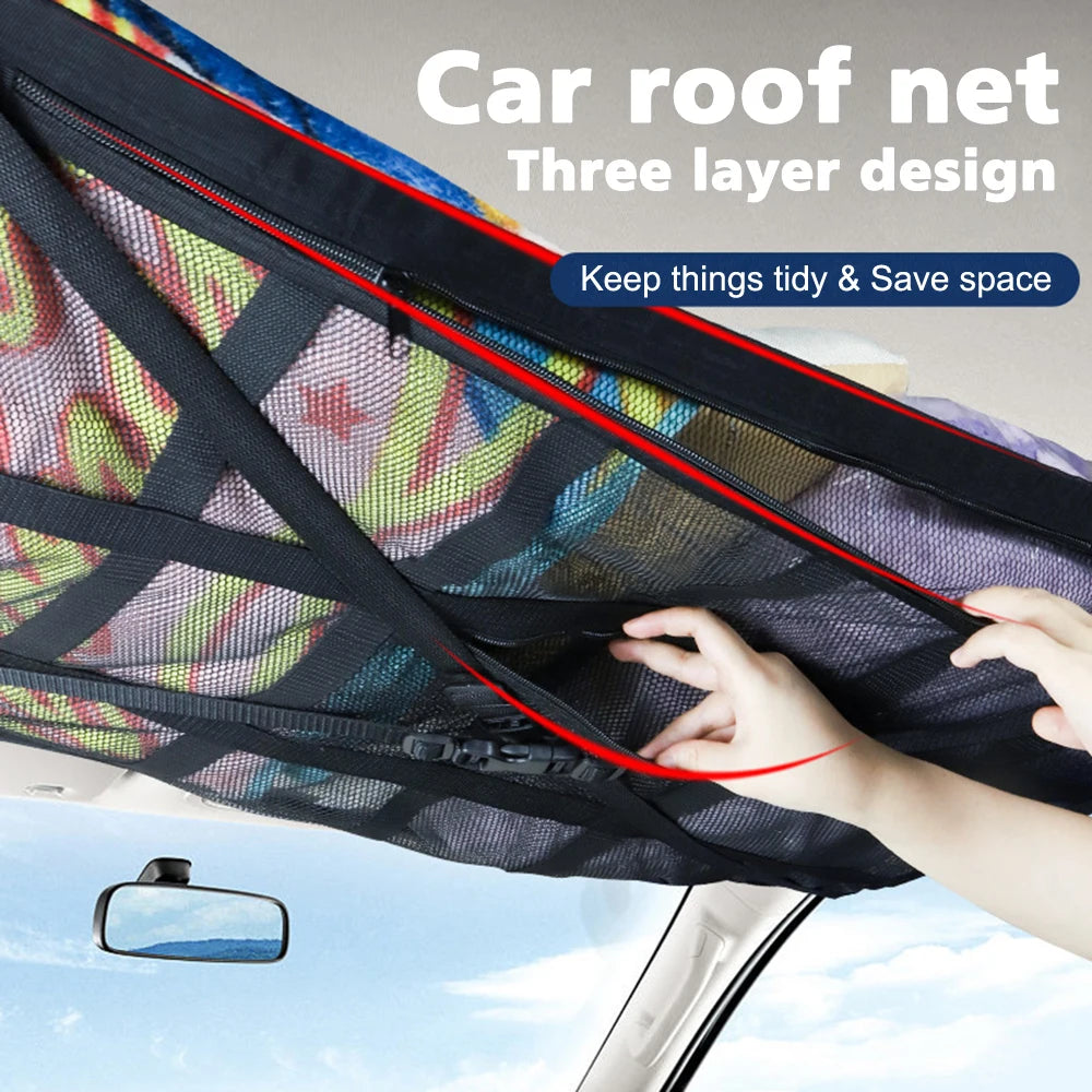 Breathable Car Ceiling Cargo Net Strong Load-Bearing Mesh Car Roof Storage Net Pocket Auto Stowing Tidying Accessories