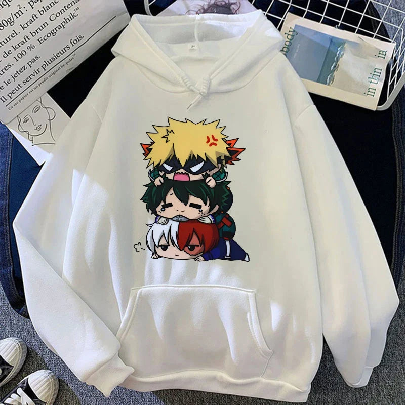 Cartoon My Hero Academia Anime Hoodies Deku Bakugou Katsuki Todoroki Shoto Print Hooded Sweatshirt Autumn Winter Hooded Pullover