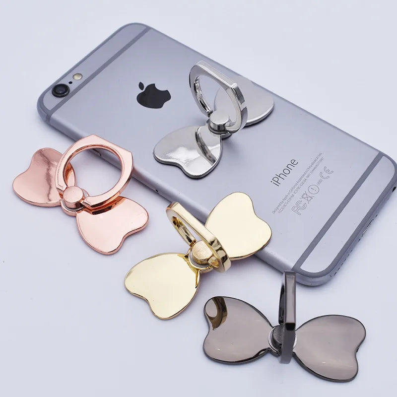 Bowknot Mobile Phone Holder Ring Buckle 360 Degree Rotation Lazy Full Metal Glossy Millet Mobile Phone Ring Holder Stand