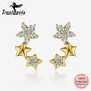 TrustDavis Real 925 Sterling Silver Star Zircon Stud Earrings Women Exquisite Sweet 14K Gold Plated Jewelry Gift L096