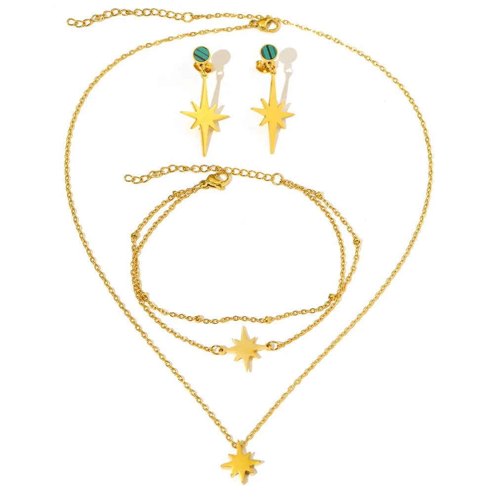 Stainless Steel Jewelry Set Necklace Bracelet Earrings Multi-Layer Chain Aesthetic Jewelry Set For Women Jewelry Banquet Gifts