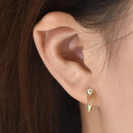Load image into Gallery viewer, Huitan Minimalist Hoop Earrings with Pear Cubic Zirconia Chic Circle Earrings for Women Gold Color Temperament Girls Jewelry
