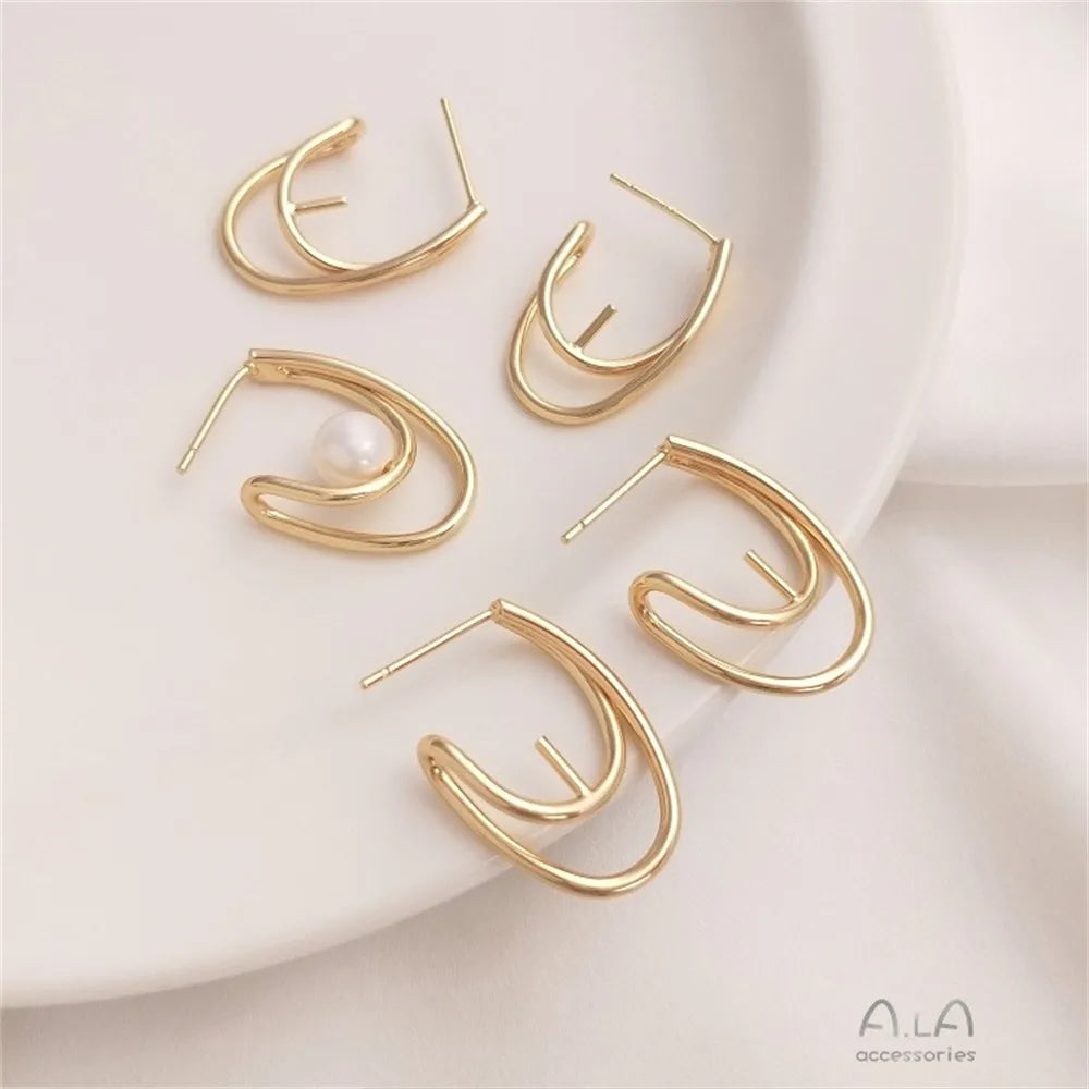 925 silver needle 14k gold wrapped earrings handmade diy set with half hole crystal pearl needle bracelet earrings material e094