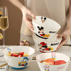 Kawaii Disney Anime Hobby Mickey Mouse Donald Duck Cartoon Ceramic Ramen Bowl Home Large Bamboo Hat Bowl
