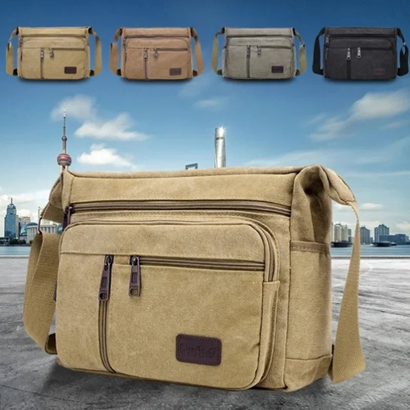 Casual Retro Business Bag High Capacity Canvas Outdoor Simple Version Shoulder Diagonal Package Men Crossbody