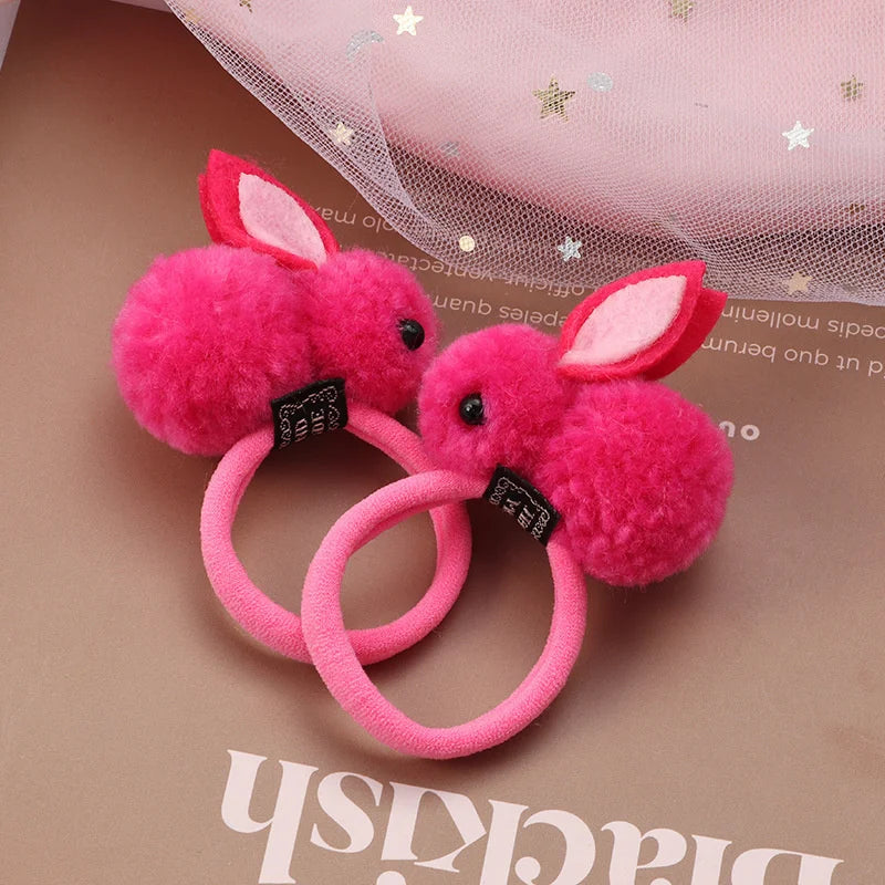 2 PCS Sweet Hair Ball Rabbit Elastic Hair Bands Princess Lovely Hair Accessories Children Hair Ties Baby Headwear For Girls Kids