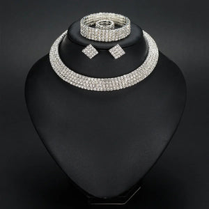 2024 Europe and America Fashion Necklace Earring Ring Bracelet Four Piece Set Hollow Diamond  Pattern Headwear Wholesale Jewelry