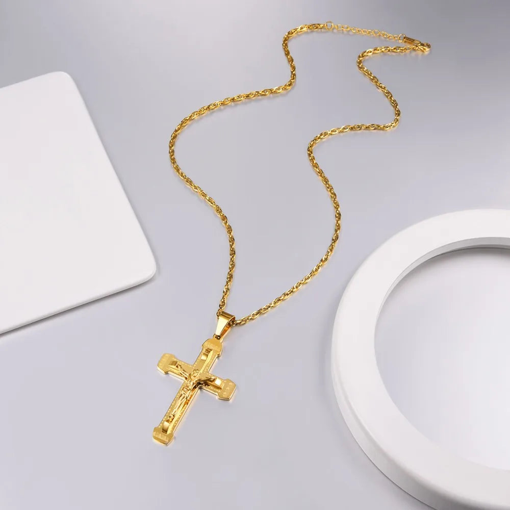 Fashion Stainless Steel Jesus Cross Pendent Necklace Religious Accessaries Necklace Hot Sale Amulet Birthday Party Jewlery Gifts