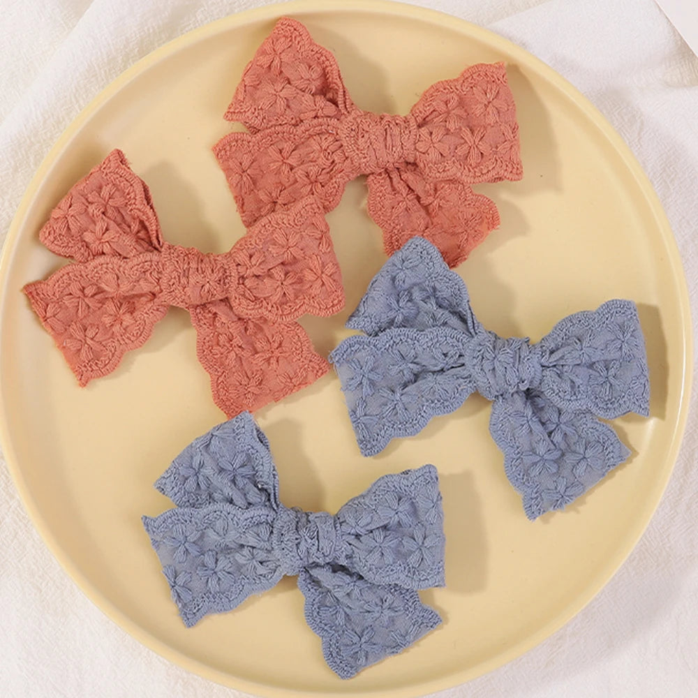 1pcs Embroidery Bowknot Safe Hair Clips for Girls Boutique Bows Hairpins Cute Barrettes Headwear Kids Baby Hair Accessories