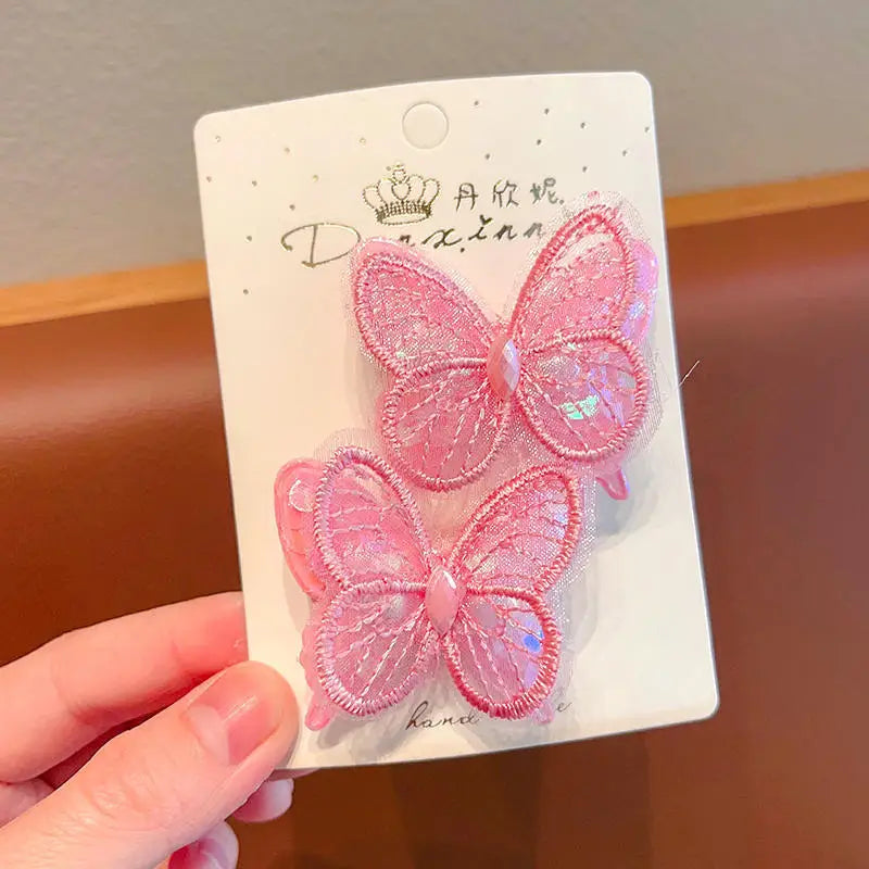 2PCS New Sequin Butterfly Girls Tie Up A Ponytail Kids Elastic Hair Bands Hair Accessories Cute Children Hair Ties Baby Headwear