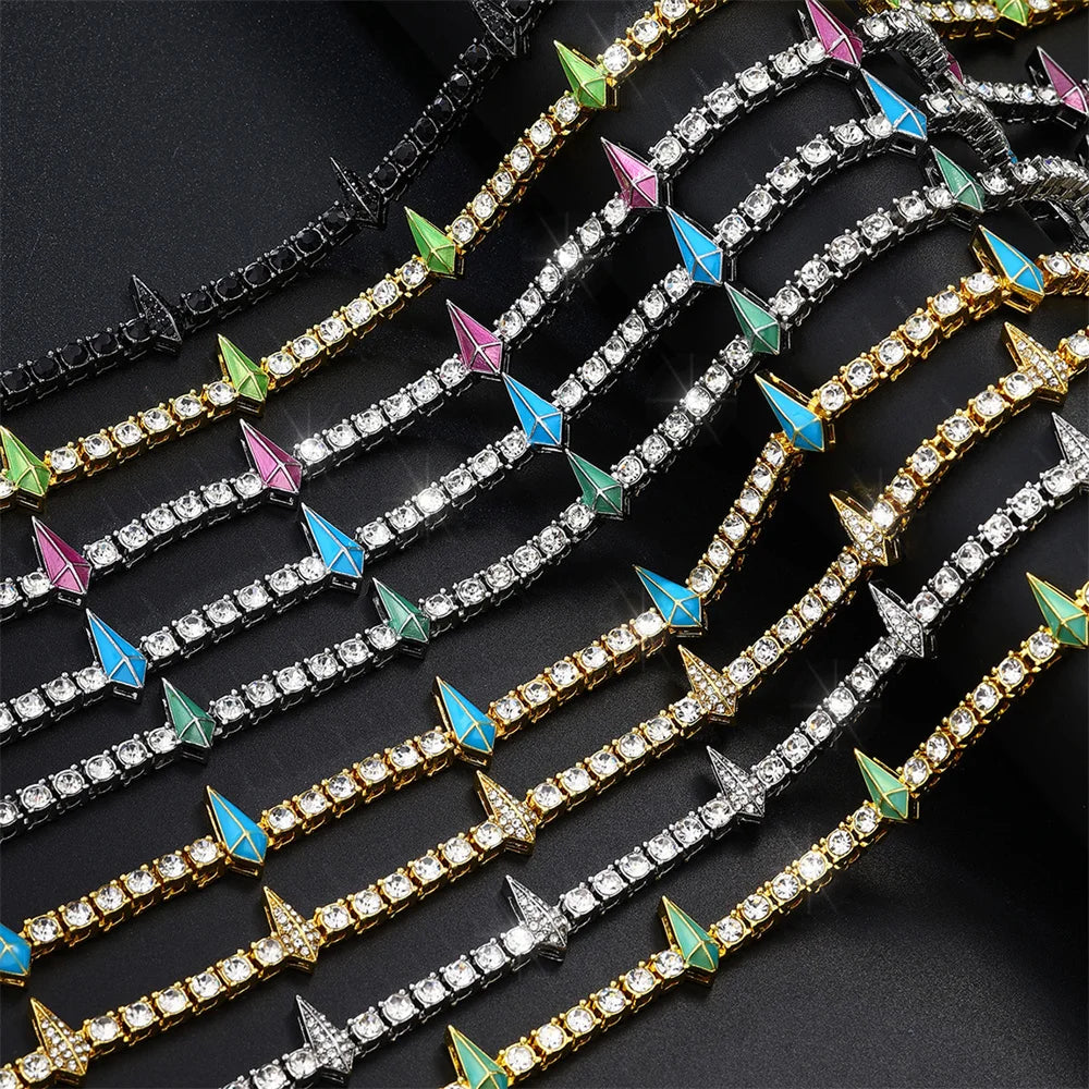 D&Z Hip Pop 4MM Tennis Chain Dropwater Bling Iced Out Colorful Rhinestone Necklaces For Men Women Choker Jewelry Party Gift