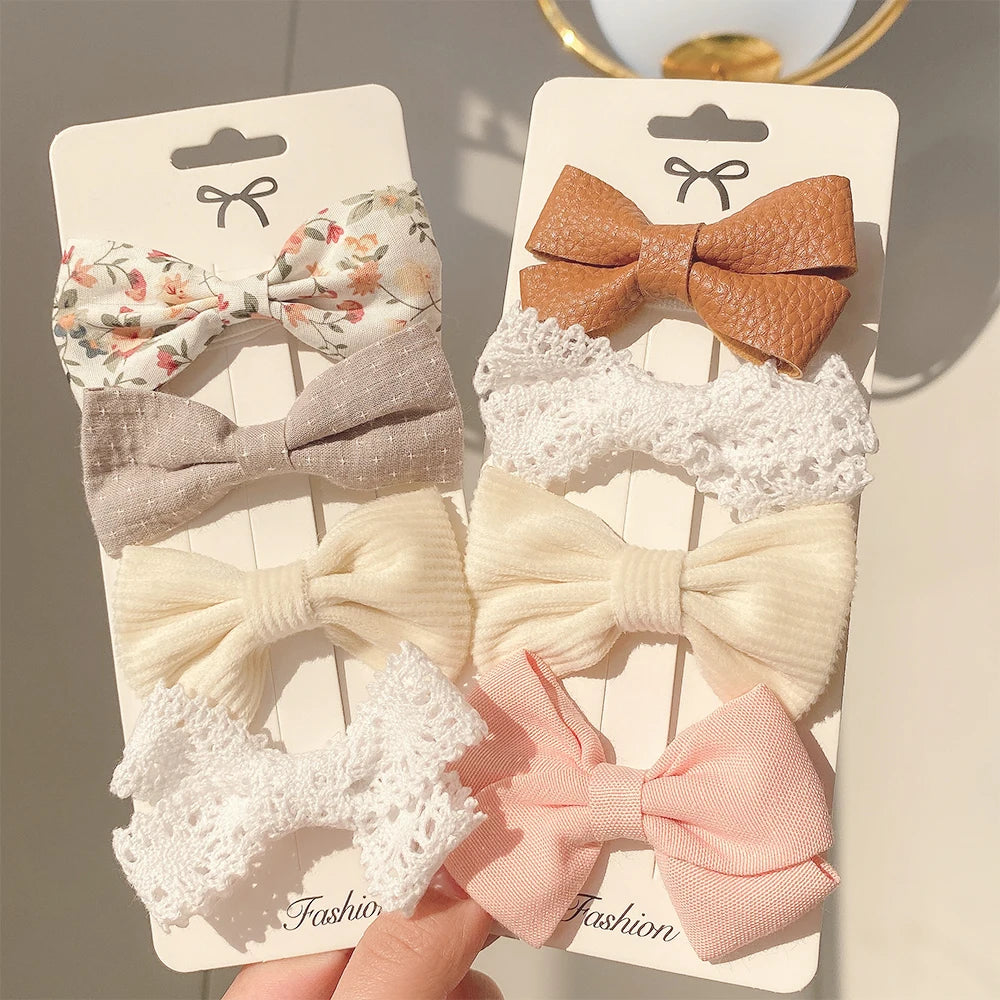 4PCS/Set New Girls Leopard Hairpins Kids Sweet Hair Clips Barrettes Lovely Hair Bows Children Cute Baby Hair Accessories