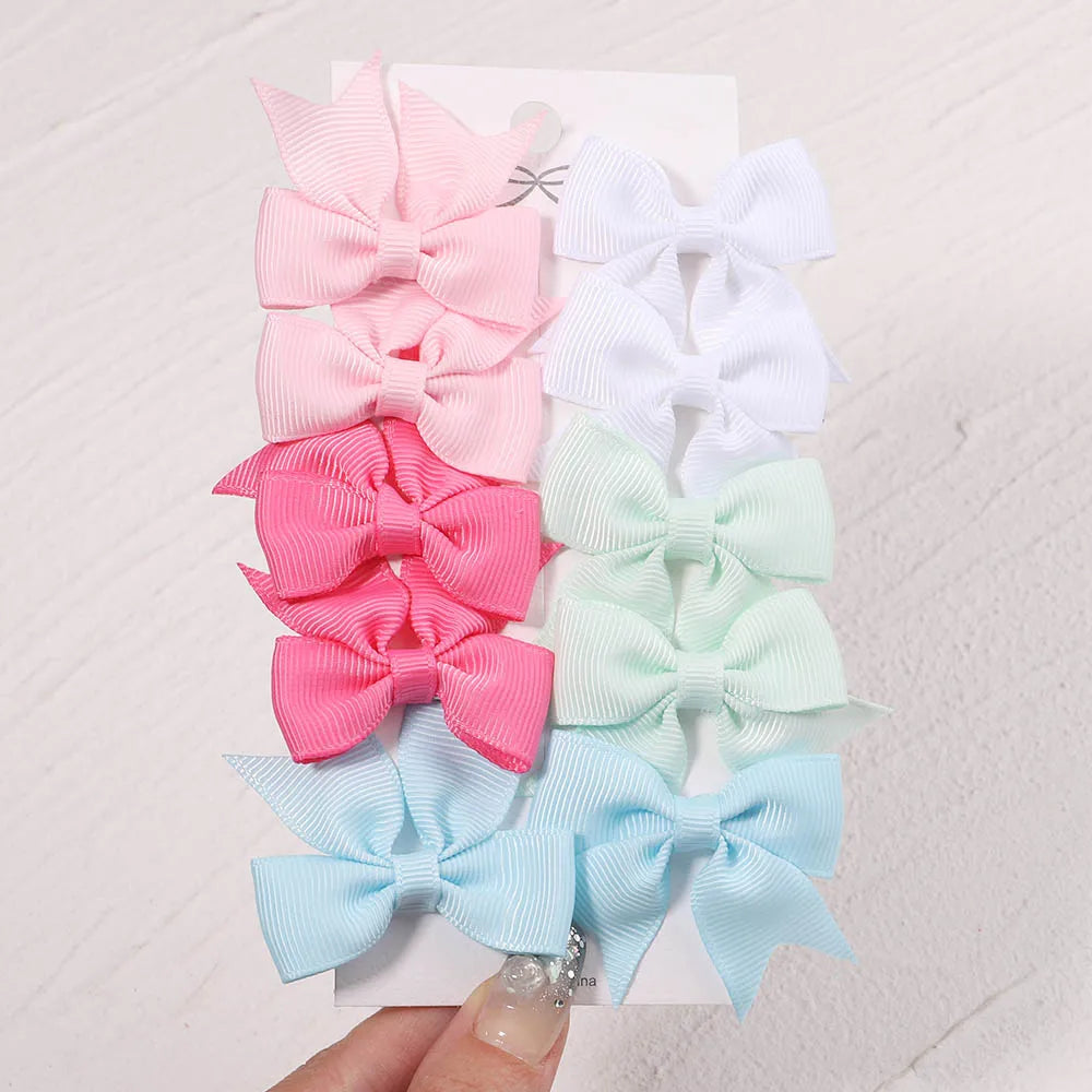 6pcs/10Pcs Kids Solid Color Ribbon Bows Hair Clips for Baby Girls Handmade Bowknot Hairpin Barrettes New Year Hair Accessories