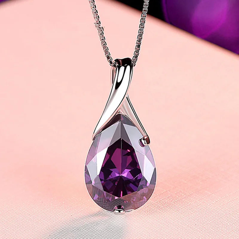 Buyee 925 Sterling Silver Stone Pendant Chain Natural Amethyst Sweet Necklace for Woman Girl Fashion Party Fine Jewelry Chain