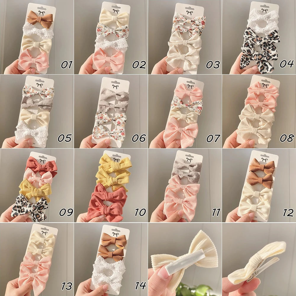 4PCS/Set New Girls Leopard Hairpins Kids Sweet Hair Clips Barrettes Lovely Hair Bows Children Cute Baby Hair Accessories