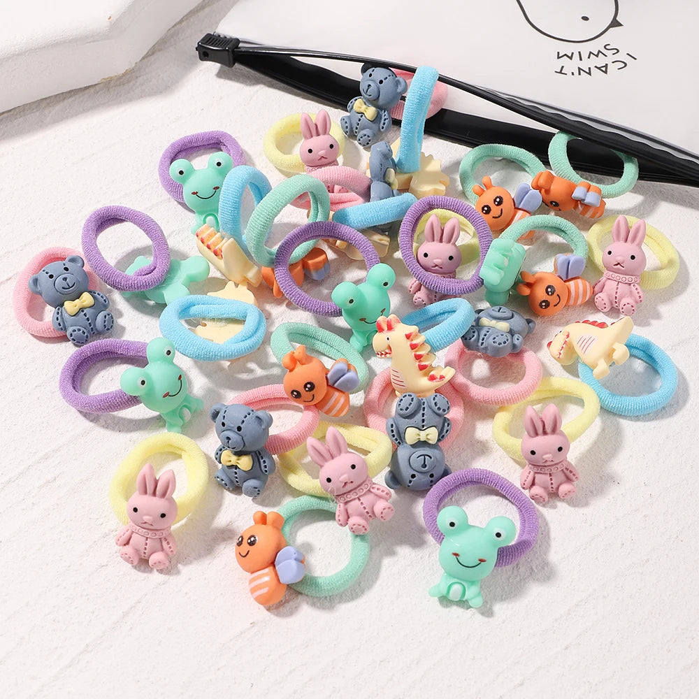 10pcs Lovely Cartoon Kids Elastic Hair Bands Girls Candy Macaron Hair Ties Ropes Stripe Ponytail Holder Baby Hair Accessories