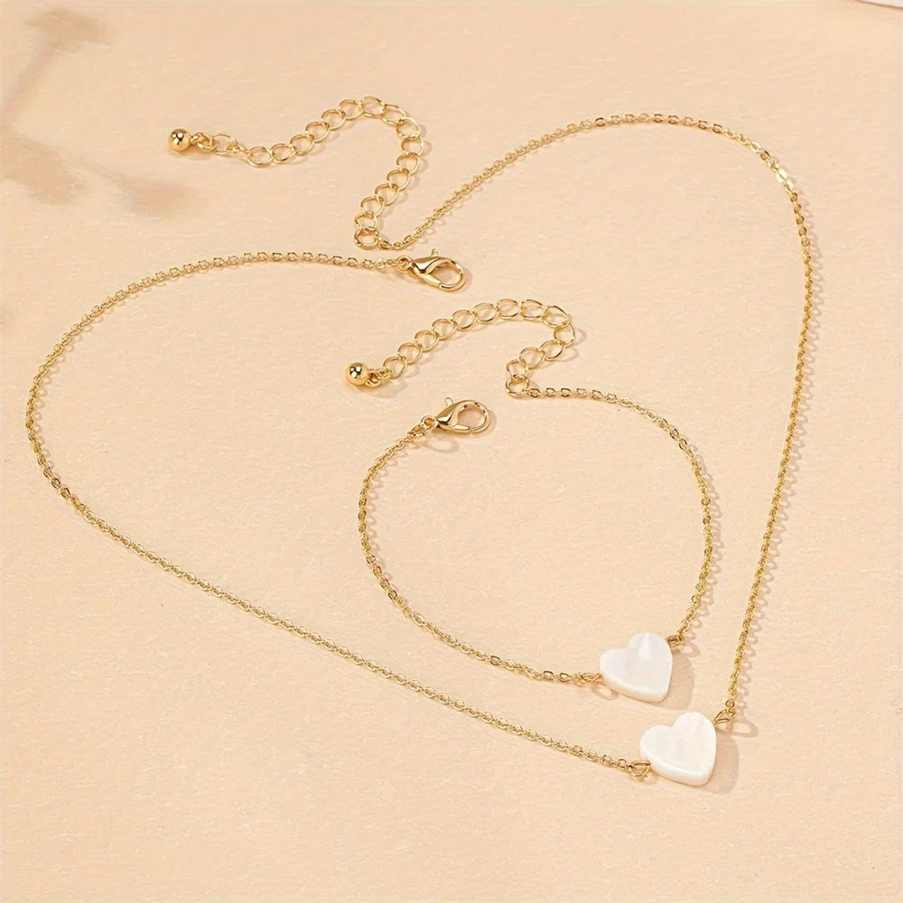 Fashion Shell Necklace Set Love Clover Grass Star Necklace Bracelet Sets Gift for Friends Women Mom 18k Stainless Steel