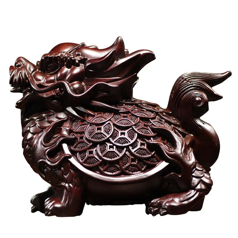 Ebony wood carving Zhaocai dragon turtle decoration gold turtle office desktop living room home accessories