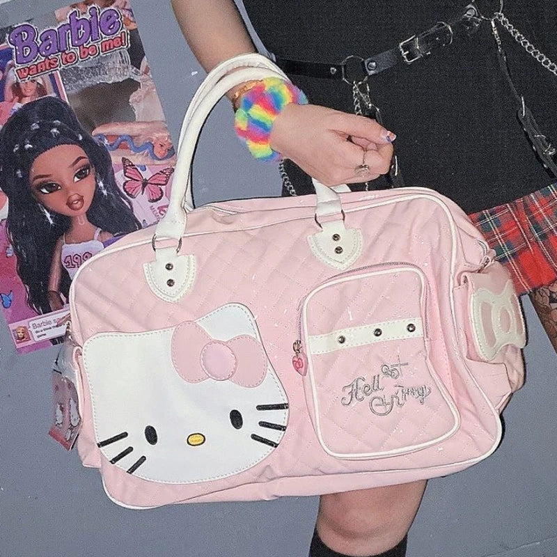 Sanrio Casual Tote Hello Kitty Sweet Girl Pink Shoulder Bags for Women Y2g PU Leather Handbag Anime Large Capacity Crossbody Bag