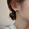 New Arrival Stud Earrings Fashion Plant Metal Women Trendy Korean Elegant Black Four-leaf Flower Light Luxury Elegant Jewelry