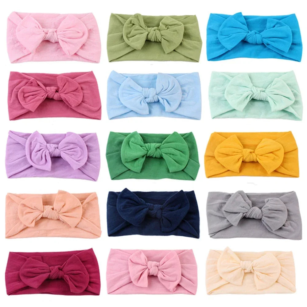 1PCS New Cotton Solid Baby Headband For Girls Kid Wide Bow Knot Turban Elastic Hairbands Handmade Headwear Baby Hair Accessories