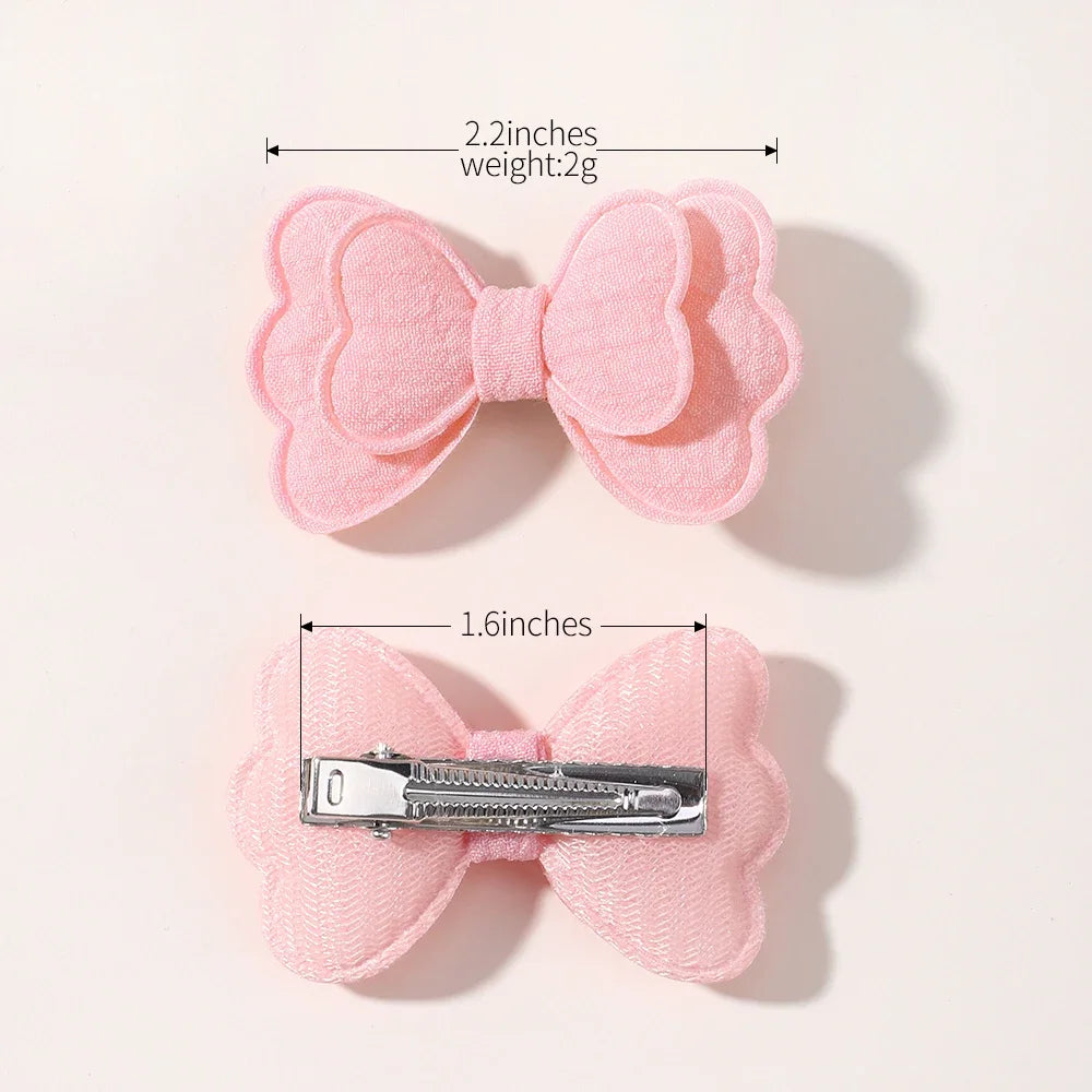 4Pcs/set Candy Colored Hair Clip Set for Girls Double Layered Bow Cute Bangs Hair Pin Cotton Safe Kids Baby Hair Accessories