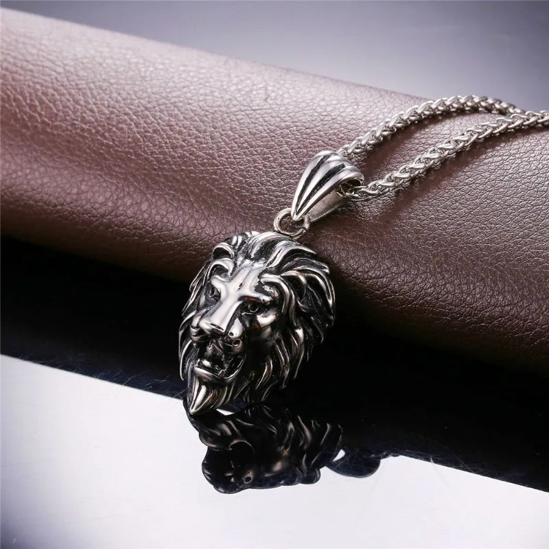 Lion Necklace Stainless Steel Head Pendant for Men women Hip Hop Rapper Miami wear accessaries hot sale birthday jewlery gifts