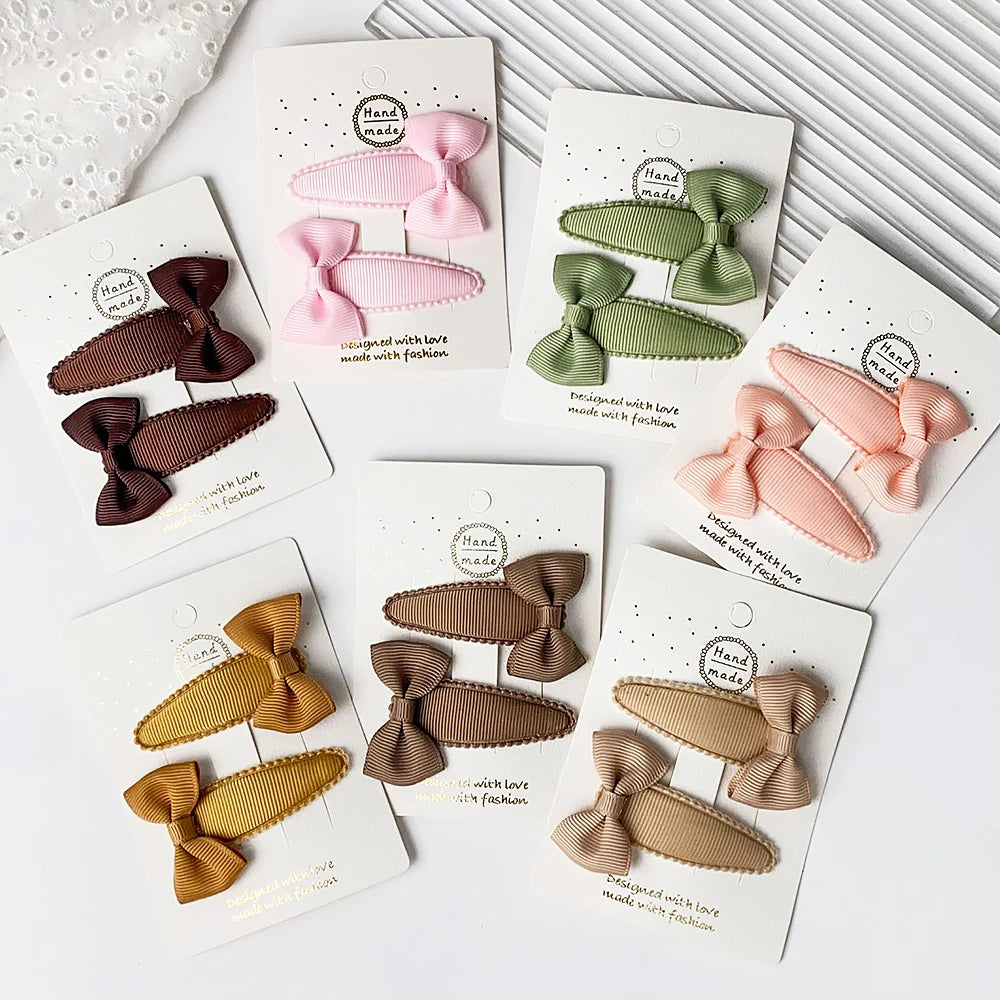 2Pcs Bow Flowers Hair Clip Girl Cute Hair Bands Kids Hair Accessories Handmade Cloth Headwear Hairpins Barrettes Headdress Gift