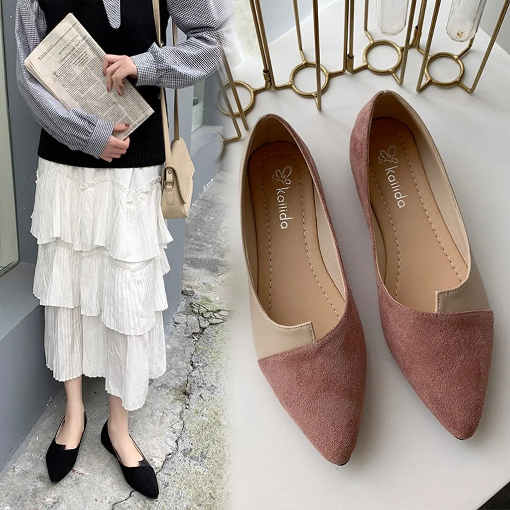 Pointed Toe Flat Shoes Women Solid Patchwork Slip On Shoes Casual Breathable Ballet Flats Daily All-Match Comfort Loafers Shoes