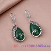 Green Jade Peacock Earrings Gifts Charm Amulet Jewelry Crystal Retro Gemstone Fashion Natural Women Chalcedony 925 Silver