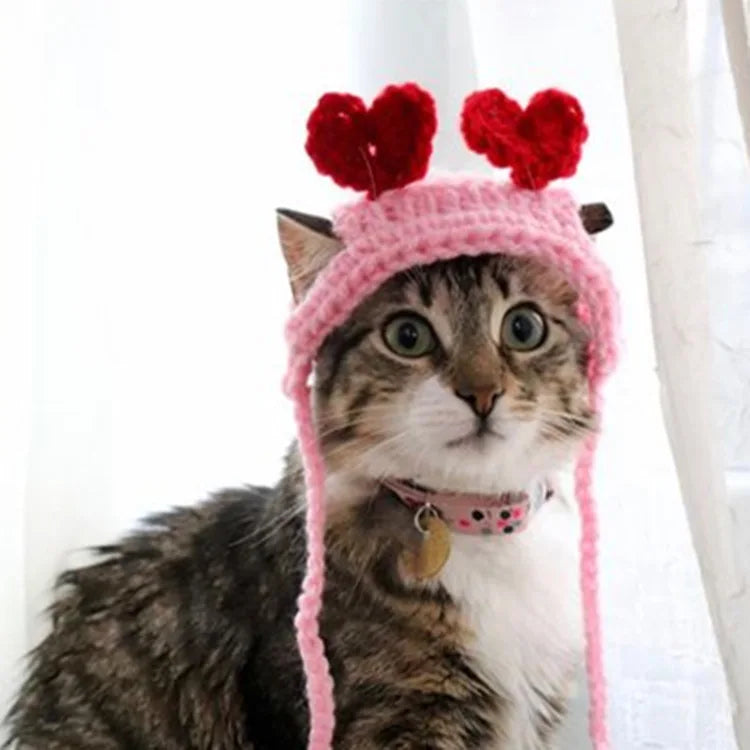 Pet Cat Headwear Knitted Two Love Headgear Pet Birthday Dress Up Dog Hats Cat Accessories Pet Dog Birthday Christmas gift